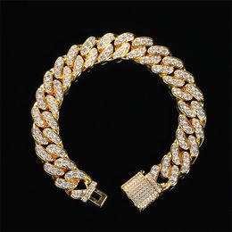 Europe and America Hotsale Mens Bracelet 12mm 7/8/9inch Gold Plated Prong Setting CZ Cuban Link Chain Bracelet for Mens Jewellery