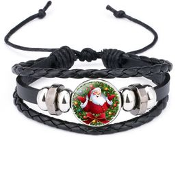 2019 Christmas Leather Bracelets For Women Men Reindeer tree Santa Claus Bell snowman Glass Cabochon Charm Bangle Fashion festival Jewelry