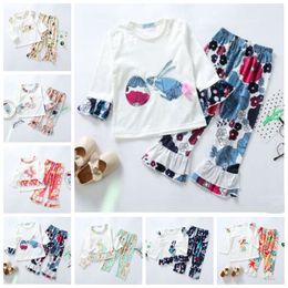 Girls Easter Clothing Sets Outfits Kids Rabbit Printed Outfits Toddler Long Sleeve Lace Ruffle Tops Pants Suits Cartoon Kids Clothes YP8