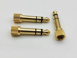 Freeshipping 50pcs Adapter Gold 1/4" 6.35mm to 3.5mm plug Stereo Audio Headphone screw