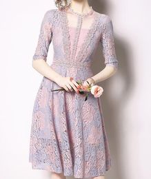 Designer summer new double colours lace spell lace dress European and American ladies sexy mesh long style A-line skirt