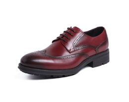 Red Men Shoes Work Wear Style Round Toe Soft-Sole Cowhide Wedding Fashion Oxfords Homme With Box