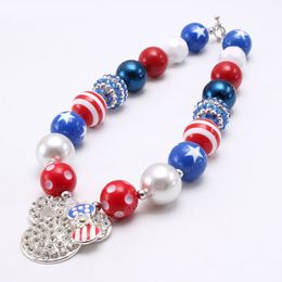 DIY baby kids chunky bubblegum beaded necklace fashion rhinestone cartoon pendant necklace for girls party gift