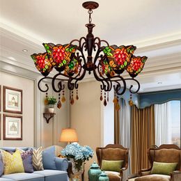 European retro creative grape crystal chandelier Tiffany stained glass living room dining room bedroom bar crystal chandelier TF084