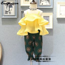 2019 Summer Girls Clothes Set Girl Sweet solid shirt and Lantern Pants Set Baby Girl Fashion Clothing Suit Yellow Tops & Pants