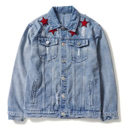 New 2017 Men Long Sleeve Embroidery star Embroid Fashion High quality Denim Baseball Coats & Jackets Abstract digital coat #J7