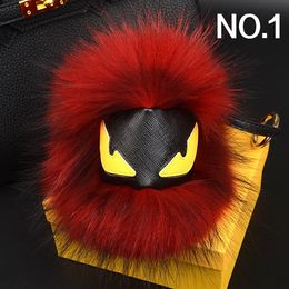 Keychains Lanyards Fashion luxury designer cute lovely little moster hand made real fur leather handbag charms car keychains