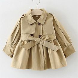 Spring Autumn Childrens Clothing Girl Princess Coat Solid Colour Medium-long Single Breasted Tench Coats Kids Baby Outerwear