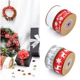 New Christmas Ribbons Decoration White,Red Snowflake Elk Organza Ribbon DIY Bowknot Gift Wrapping New Year Party Decorations