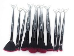 10PCS Mermaid Brushes Black Fishtail handle Professional Set Blush Eye Shadow Makeup Brush free epacket 3