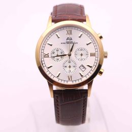 Venda quente moda nova marca aehibo relógios para homem mostrador branco couro marrom relógio de ouro quartzo vk super cronógrafo relógios masculinos