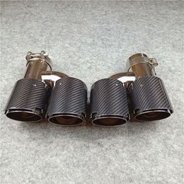 Modello H Twill Nero lucido Tubo di scarico Auto Universale Fibra di carbonio Punta del silenziatore Meno giunti di saldatura Ugelli da 2 pezzi