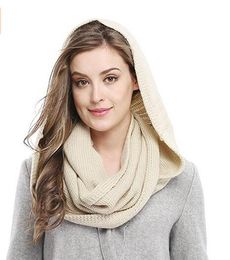 Wholesale-Winter Soft Pullover Knit Infinity Scarf Beanie Hoodie Scarf Long Hooded Scarf Wrap