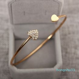 Designer-- shaped Crystal Heart Open Bracelet Gold - plated Bangle Double Heart Bracelet wholesale free shipping
