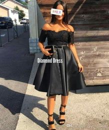 2019 Cheap Knee Length Little Black Cocktail Dress A Line Off Shoulders Semi Club Wear Homecoming Party Gown Plus Size Custom Make
