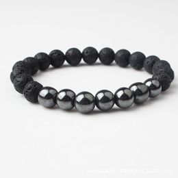 Fashion 8MM Natural Black Lava Stone Hematite Bracelet DIY Aromatherapy Essential Oil Diffuser Bracelet