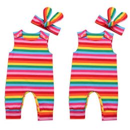 Summer Baby Romper Bez rękawów Rainbow Striped Printed Boys Girl