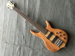 Custom 5 string Natural wood Electric Bass Guitar Polish Finish Body Chrome Hardware