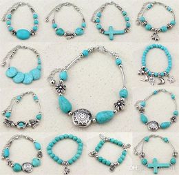 New Fashion Turquoise Bracelets Sideway elephant Cross Stretch Bracelet Beaded Bracele Bangle Wristband Women Bracelets B0352