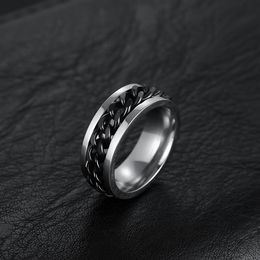 -Cadeia de acessórios de aço inoxidável anel giratório jóia mão simples maré jóias moda masculina dos homens anel