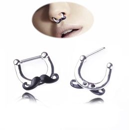 2019 New fashion Black Beard Nose Ring Fake septum Piercing nose ring Hoop For Women faux clicker Body Jewellery