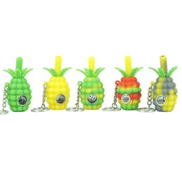 multiple Colours portable pineapple held mini hand pipe Smoking Pipes oil rig bong With Metal Bowl keychian