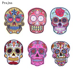 Prajna Punk Rock Skull Embroidery Patches accessory Various Style Flower Rose Skeleton Iron On Biker Patches Clothes Stickers Applique