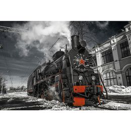 Grey Sky Winter Snow View Railway Old Train Backdrop for Photography Printed Street Houses Wedding Christmas Photo Background