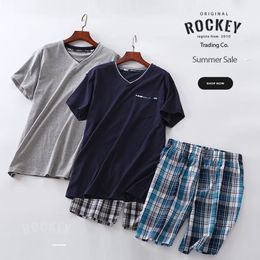 Plus Size Summer Short-sleeved Shorts Plaid Pyjama Suit European Men's Cotton Mens Pyjama Sexy Sleepwear Men Pijamas Big Size
