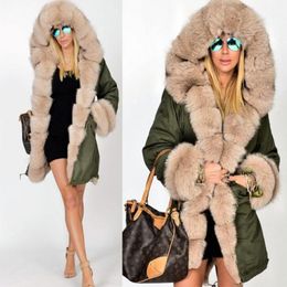 Womens Faux Fur Parka Long Coat Ladies Camouflage New 2018 Winter Padded Jacket Collar Hooded Overcoat Plus Size 4xl 5xl