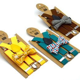Children Suspenders Elastic Y-back + Printing Bowtie Set 12 colors for baby Clip-on students Christmas gift Free TNT DHL