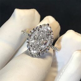 Size 6-10 Unique Luxury Jewelry 925 Sterling Silver Marquise Cut White Topaz CZ Diamond Gemstones Eternity Women Wedding Band Ring312c