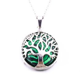 Fashion Natural Stone Turuoise Tree of life Necklace opal pink crystal life tree necklace for women Jewellery