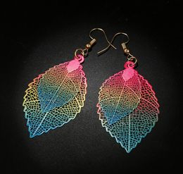 Wholesale- women's jewelry creative double leaf earrings simple retro hollow multicolor alloy leaf earrings earrings