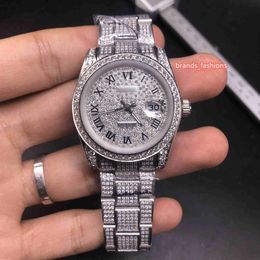 Men's Iced Diamond Watch Silver Diamond Face Watch Stainless Steel Diamond Strap Automatic Mechanical Sports Watches291O