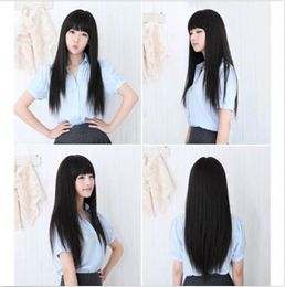 WomenWomNew Womens Long Synthetic Black Straight Natural Wig Hair Full Wigs With Bangs