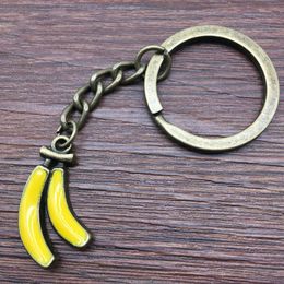 Keyring Enamel Banana Keychain 26x14mm Antique Bronze New Fashion Handmade Metal KeyChain Souvenir Gifts For Women