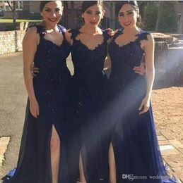 Elegant A-Line Bridesmaid Dresses Lace With Applique Sequins Ruffles Scoop Sleeveless Sexy Side Split Charming Evening Dresses Custom Made