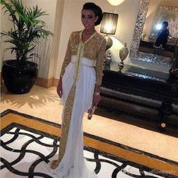 2020 New Sequins Chiffon Evening Dresses Kaftan Formal Evening Gowns Abaya In Dubai With White Train Kaftan Dress Moroccan Kaftan Formal