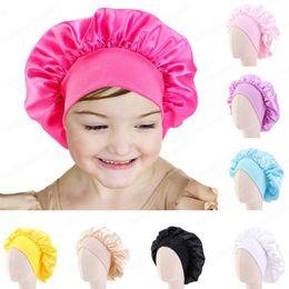 Kids Girls Satin Night Sleep Cap Turban Wide Band Elastic Headwear Bonnet Beanie Headscarf Hat Head Wrap Hair Care Cover 1-6Year