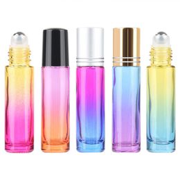 10ml Rainbow Glass Bottle Empty Perfume Roller Bottles Portable Travel Colourful Essential Oil Roll On Container