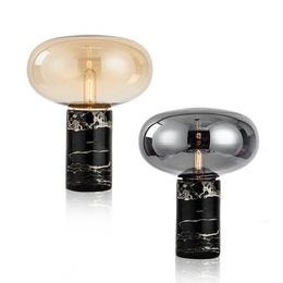 Postmodern Minimalist Marble Table Lamps Creative Glass Lampshade Desk Lamp Model Room Led Decoration Lamp Bedroom Study Nordic Table Lights