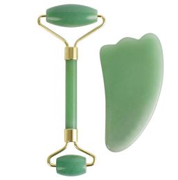 Jade Facial Roller and Gua Sha Set Included Green Jade Roller High Quality Gua Sha Massage Tool
