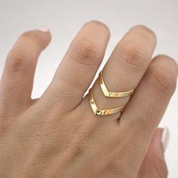 New Fashion Boho Double band Lines V Chevron Rings For Women's Gift Simple Geometric Bague Dainty Rings Femme Jewellery R248