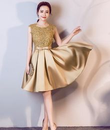 New Golden Elegance Elegant Short Formal Evening Dresses Lace Special Occasion Dresses Shoulders Zipper Homecoming Dresses HY089