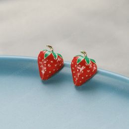 Hot Fashion Jewellery S925 Silver Needle Earrings Cute Compact Senior Red Strawberry Stud Earrings