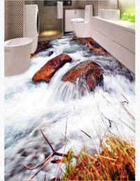 Custom 3D self-adhesive floor mural wallpaper interior decoration HD Stream Waterfall Toilet Bedroom 3D Waterproof Floor Sticker