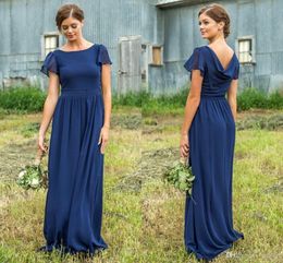 New Arrival A Line Bridesmaid Dresses Bateau Neck Short Sleeves Country Maid Of Honour Gowns Floor Length Chiffon Wedding Guest Dress