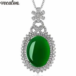 Vecalon Luxury Flower pendant 925 Sterling silver 5A cz Party Wedding Pendants with necklace for Women Jewelry