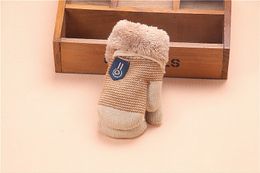 Fashion-Children's buttons knit gloves cartoon monkey plus velvet gloves with lanyard double thick gloves winter 3 Style